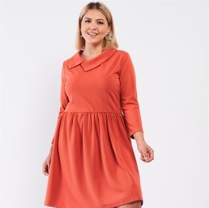 Plus Size pleated preppy fit & flare  asymmetrical Dress